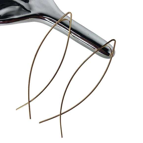 Gold Simple Wire Hook Earrings - Picture 3 of 4